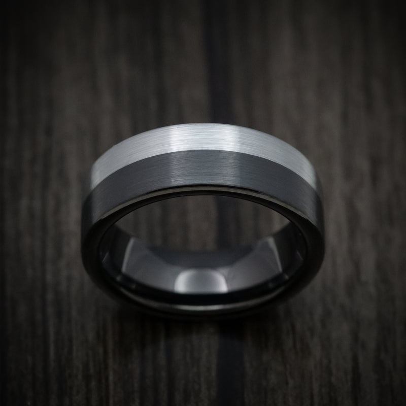 Black Tungsten Men's Ring with Grey Tungsten Accent