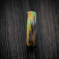 Carbon Fiber Men's Ring with Orange and Green Glow Marbled Design