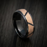 Black Tungsten Men's Ring with Rose Gold Geometric Pattern