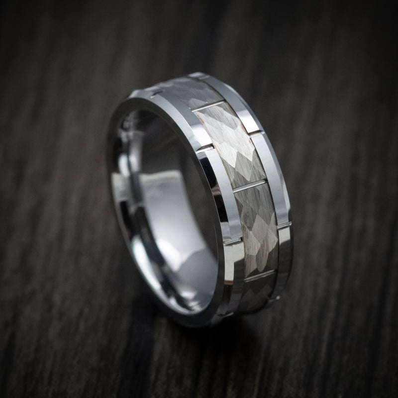 Tungsten Men's Ring with Hammered Inlay
