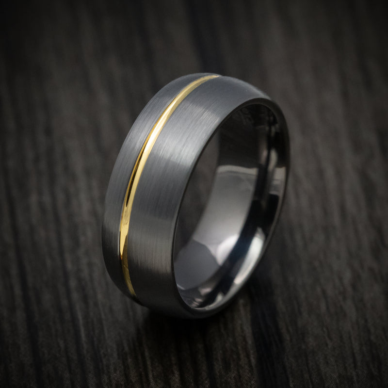 Tungsten Men's Ring with Yellow Gold Inlay