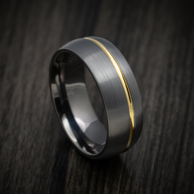 Tungsten Men's Ring with Yellow Gold Inlay
