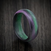 Carbon Fiber Men's Ring with Purple and Green Glow Marbled Design