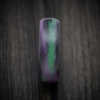 Carbon Fiber Men's Ring with Purple and Green Glow Marbled Design