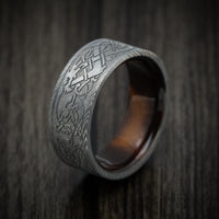 Damascus Steel Celtic Dragon Men's Ring with Wood Sleeve