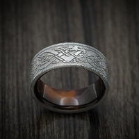 Damascus Steel Celtic Dragon Men's Ring with Wood Sleeve