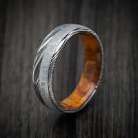 Kuro Damascus Steel Men's Ring with Meteorite and Wood Sleeve