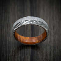 Kuro Damascus Steel Men's Ring with Meteorite and Wood Sleeve