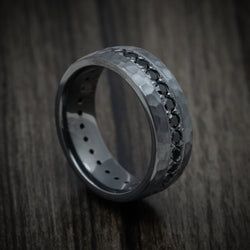 Black Zirconium Eternity Black Diamond Hammered Men's Ring