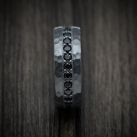 Black Zirconium Eternity Black Diamond Hammered Men's Ring