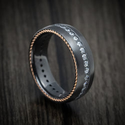 Black Zirconium Eternity Diamond and Braided Gold Men's Ring