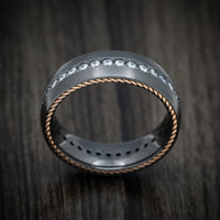 Black Zirconium Eternity Diamond and Braided Gold Men's Ring