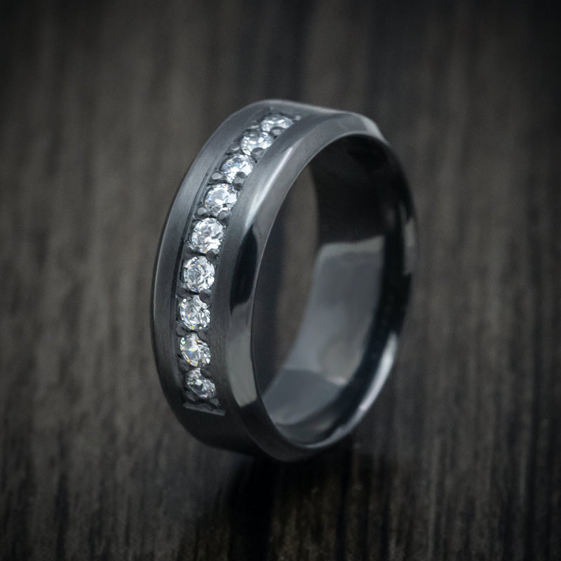 Black Titanium Men's Ring with White Mother of Pearl Inlay Custom Made |  Revolution Jewelry