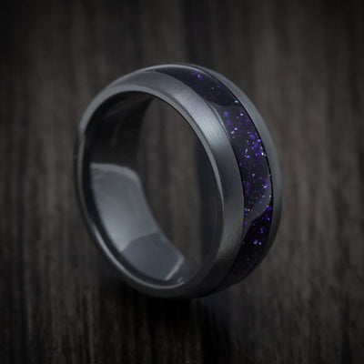 Black Titanium or Black Zirconium Custom Men's Ring with DiamondCast Inlay