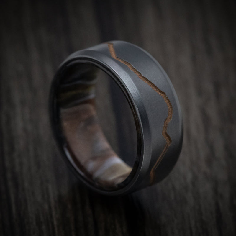 Black Titanium and DiamondCast Sleeve Men's Ring with Cerakote Mountain Design Custom Made