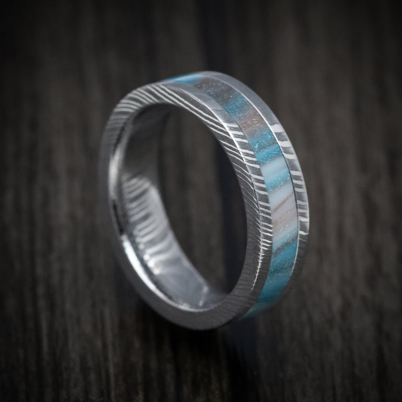 Damascus Steel and DiamondCast Inlay Men's Ring Custom Made