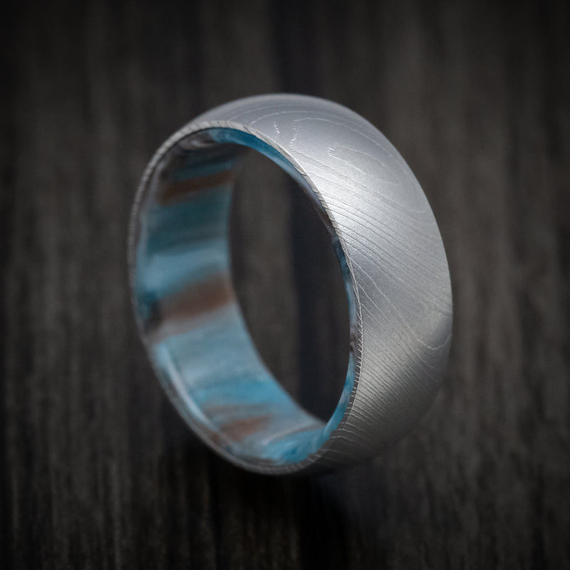Damascus Steel and DiamondCast Sleeve Men's Ring Custom Made