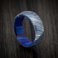 Kuro Damascus Steel and DiamondCast Sleeve Men's Ring with Cerakote Custom Made