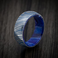 Kuro Damascus Steel and DiamondCast Sleeve Men's Ring with Cerakote Custom Made