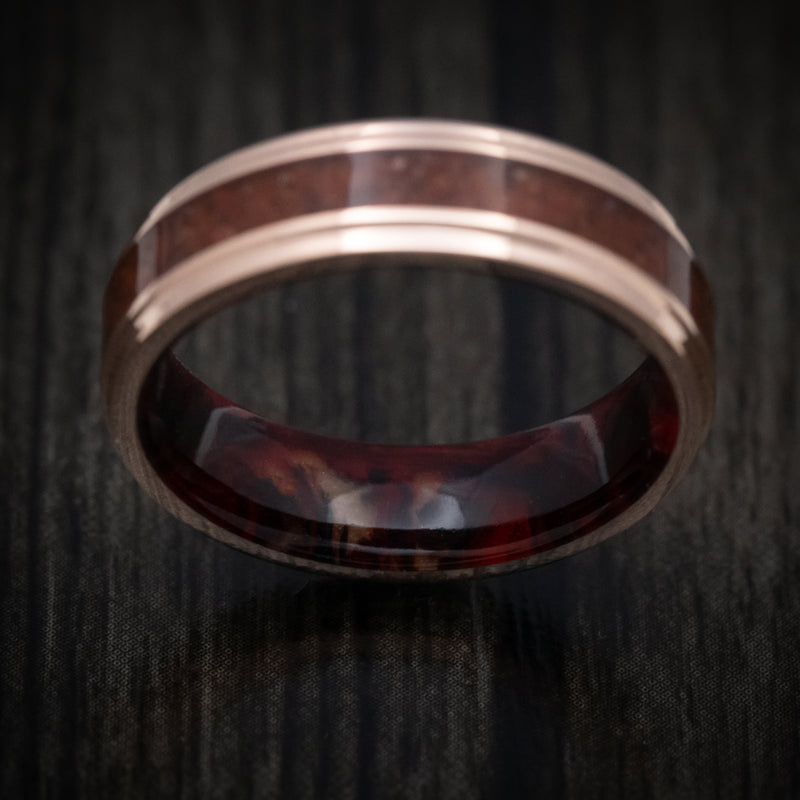 14K Gold and Dinosaur Bone Inlay Men's Ring with DiamondCast Sleeve Custom Made