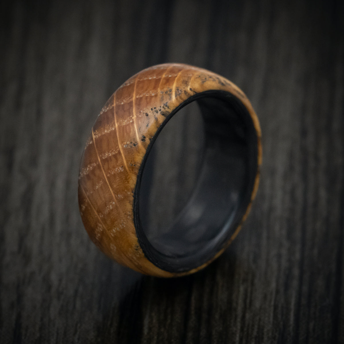 Carbon Fiber and Whiskey Barrel Wood Men's Ring Revolution Jewelry