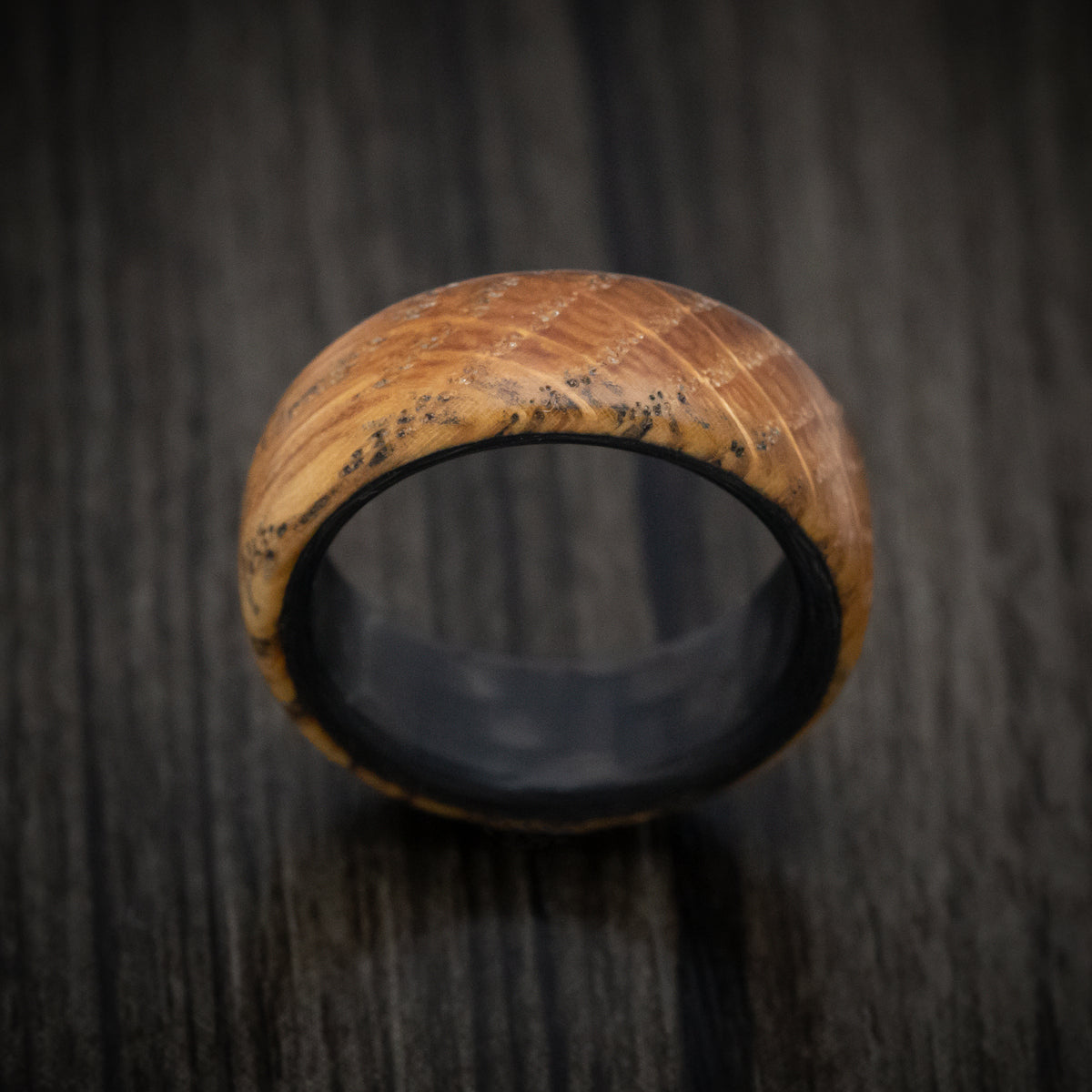 Carbon Fiber and Whiskey Barrel Wood Men's Ring Revolution Jewelry