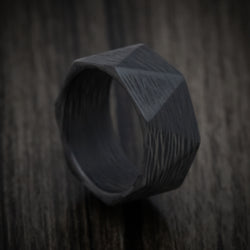 Faceted Side-Cut Carbon Fiber Men's Ring
