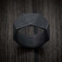 Faceted Side-Cut Carbon Fiber Men's Ring