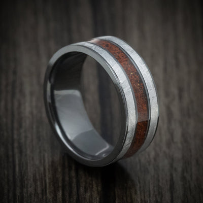 Black Titanium Meteorite and Dinosaur Bone Inlays Men's Ring Custom Made