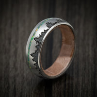 Titanium and Opal Men's Ring with Tree Design and Wood Sleeve Custom Made Band