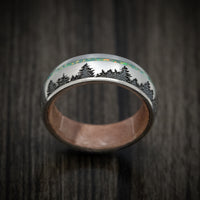 Titanium and Opal Men's Ring with Tree Design and Wood Sleeve Custom Made Band