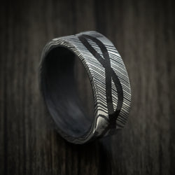 Kuro Damascus Steel Men's Ring with Infinity Dinosaur Bone Inlay and Forged Carbon Fiber Sleeve