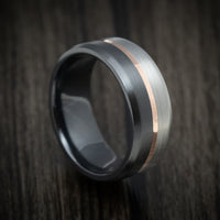 Two-Tone Black and Silver Zirconium with 14k Gold Inlay Custom Men's Ring
