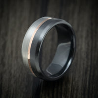 Two-Tone Black and Silver Zirconium with 14k Gold Inlay Custom Men's Ring