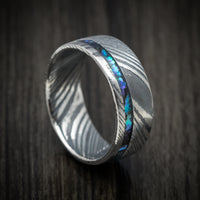 Kuro Damascus Steel and Abalone Inlay Custom Men's Ring