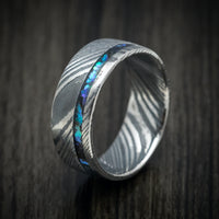 Kuro Damascus Steel and Abalone Inlay Custom Men's Ring