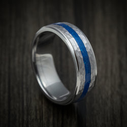 Tantalum Men's Ring with DiamondCast Inlay Custom Made Hammered Band