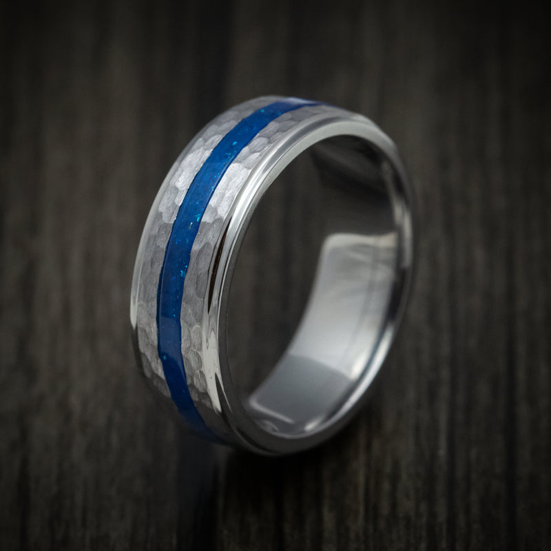 Tantalum Men's Ring with DiamondCast Inlay Custom Made Hammered Band ...