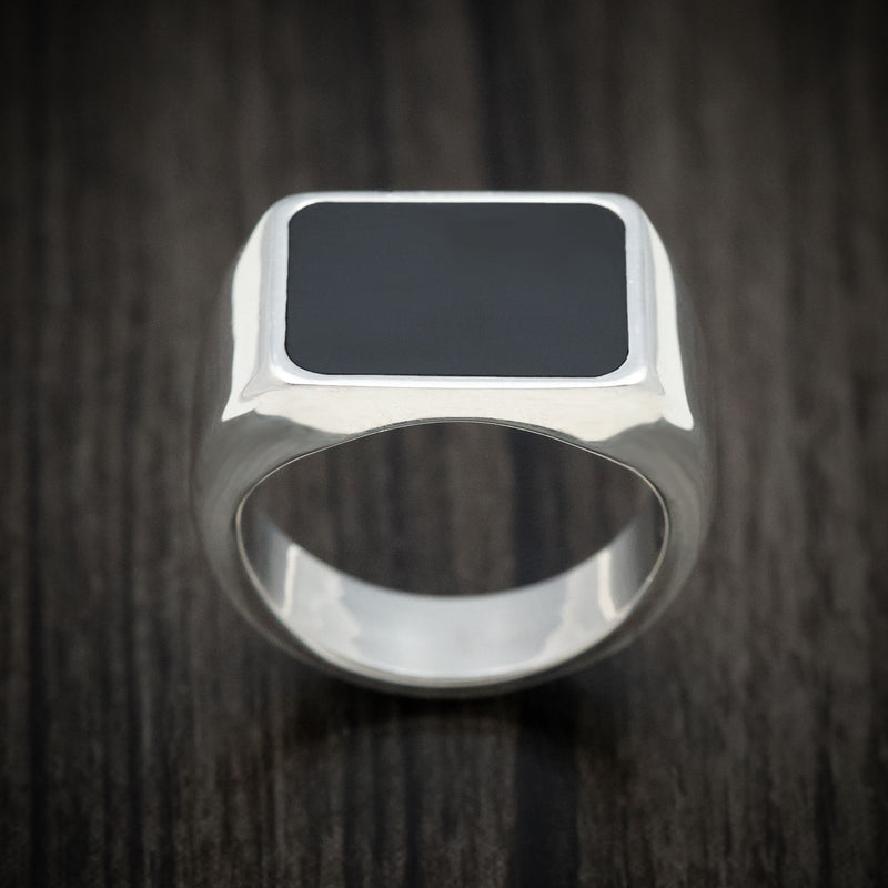 Elysium Black Diamond and Titanium Signet Men's Ring or Wedding Band