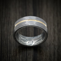 Tantalum and 14K Gold Men's Ring with Marble Kuro Damascus Steel Sleeve Custom Band