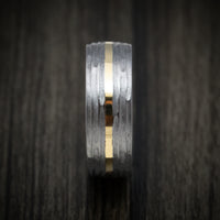 Tantalum and 14K Gold Men's Ring with Marble Kuro Damascus Steel Sleeve Custom Band