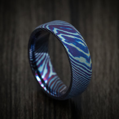 Kuro-Ti Heat-Treated Titanium Damascus Men's Ring Custom Made Band