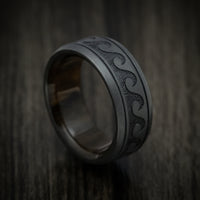 Black Zirconium Wave Men's Ring with Wood Sleeve Custom Made Band