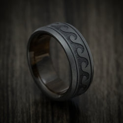 Black Zirconium Wave Men's Ring with Wood Sleeve Custom Made Band