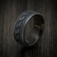 Black Zirconium Wave Men's Ring with Wood Sleeve Custom Made Band