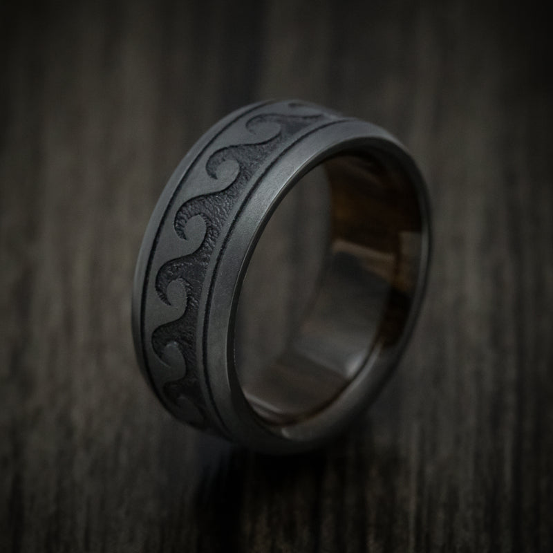 ORIS Mens Ring Tire-Pattern Wedding Band Black Zirconium