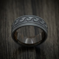 Black Zirconium Wave Men's Ring with Wood Sleeve Custom Made Band