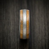 Titanium Men's Ring with Gibeon Meteorite and Wood Inlays Custom Made Band