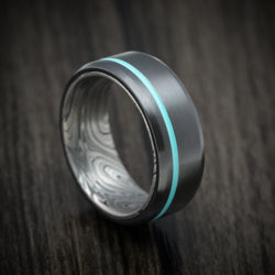 Black Zirconium and Marble Kuro Damascus Men's Ring with Cerakote Inlay Custom Made