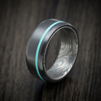 Black Zirconium and Marble Kuro Damascus Men's Ring with Cerakote Inlay Custom Made